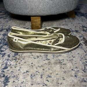 Converse One Star Mary Jane Gold Glitter Round Toe Slip-On Flats Size 5.5